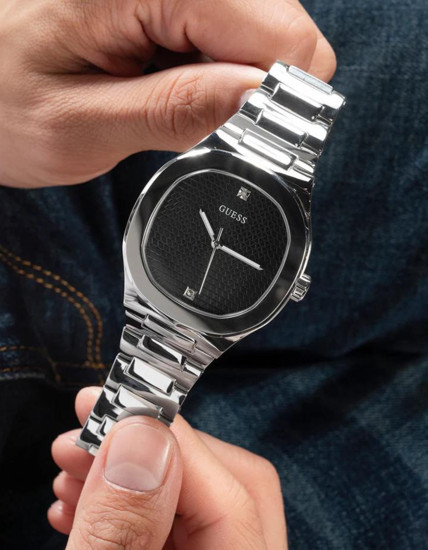 GUESS Men's Silver Tone Analog Watch