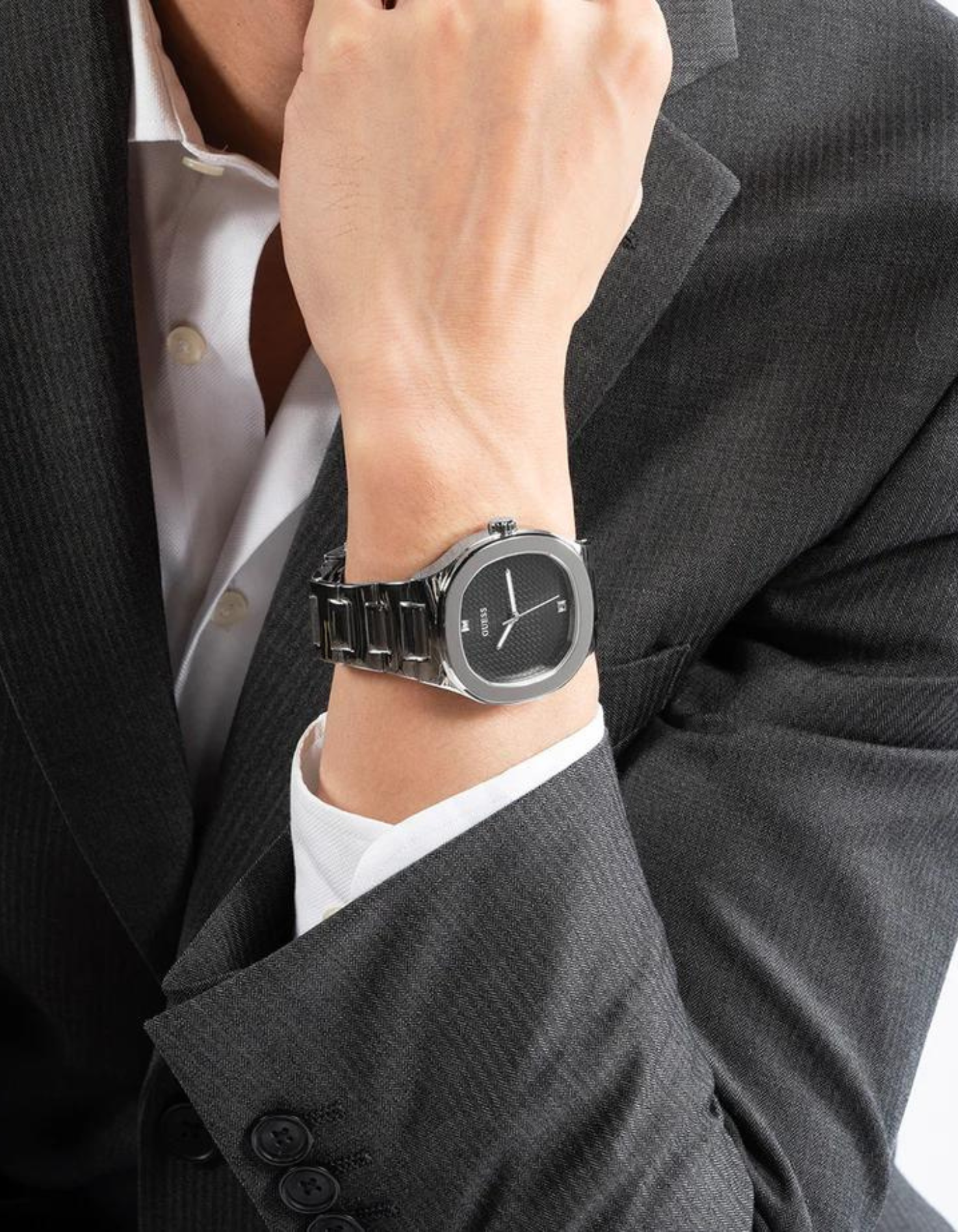 GUESS Men's Silver Tone Analog Watch