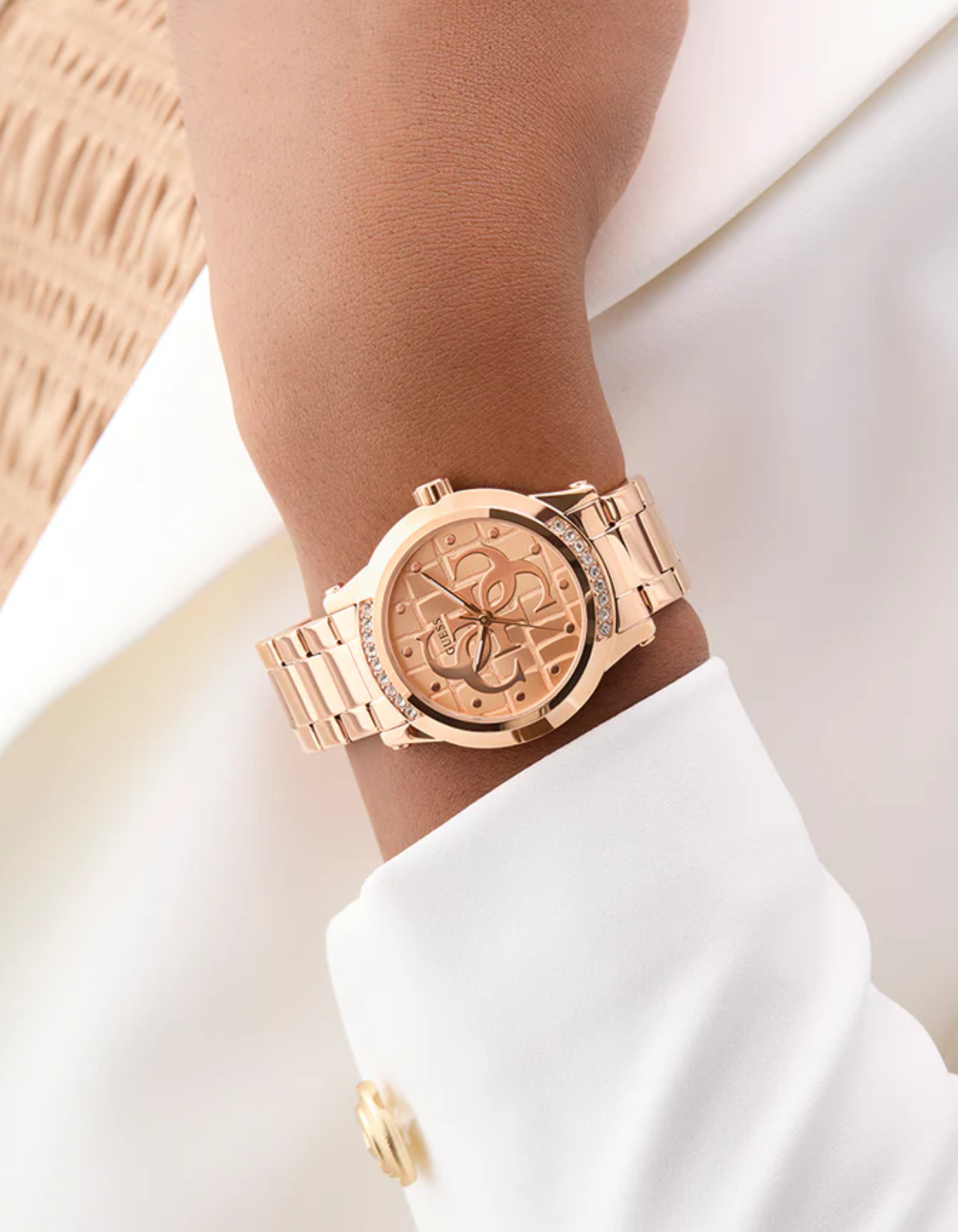 GUESS Ladies Rose Gold Tone Analog Watch