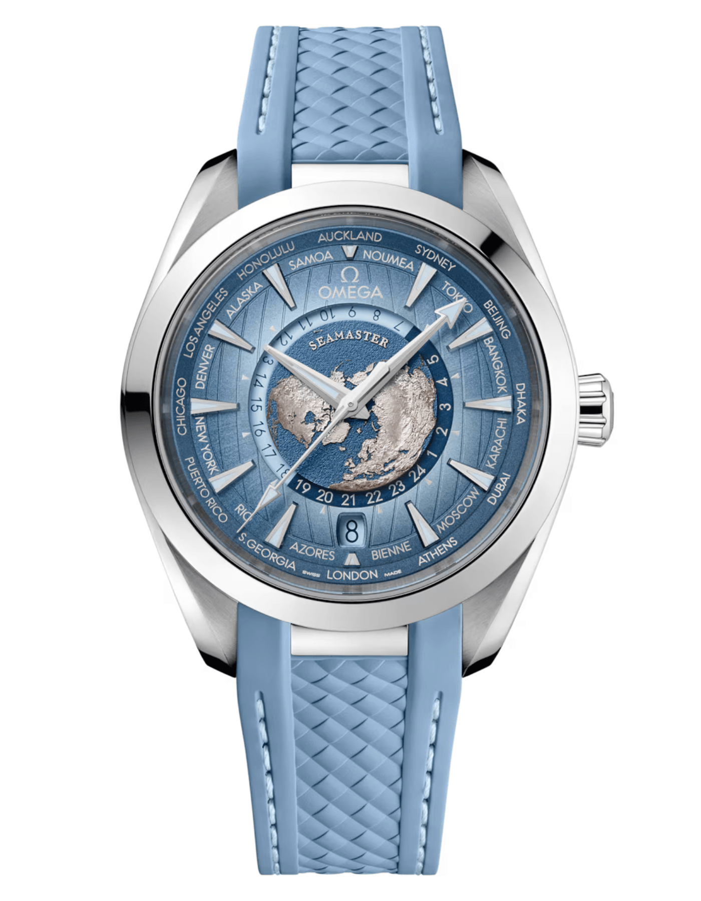 SEAMASTER AQUA TERRA 150M CO‑AXIAL MASTER CHRONOMETER GMT WORLDTIMER "SUMMER BLUE"