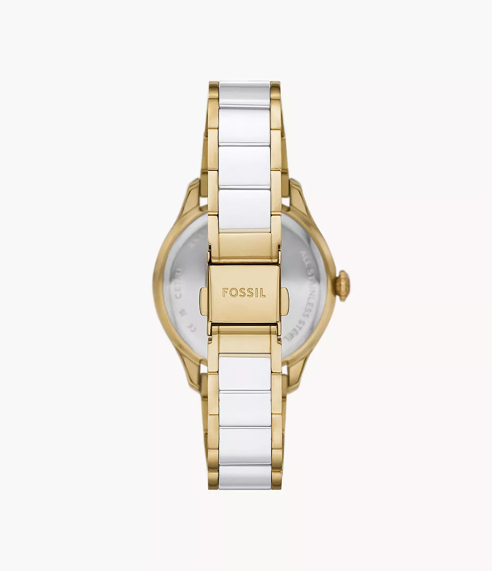 Fossil Gilmore Three-Hand Date Gold-Tone and White Ceramic Watch