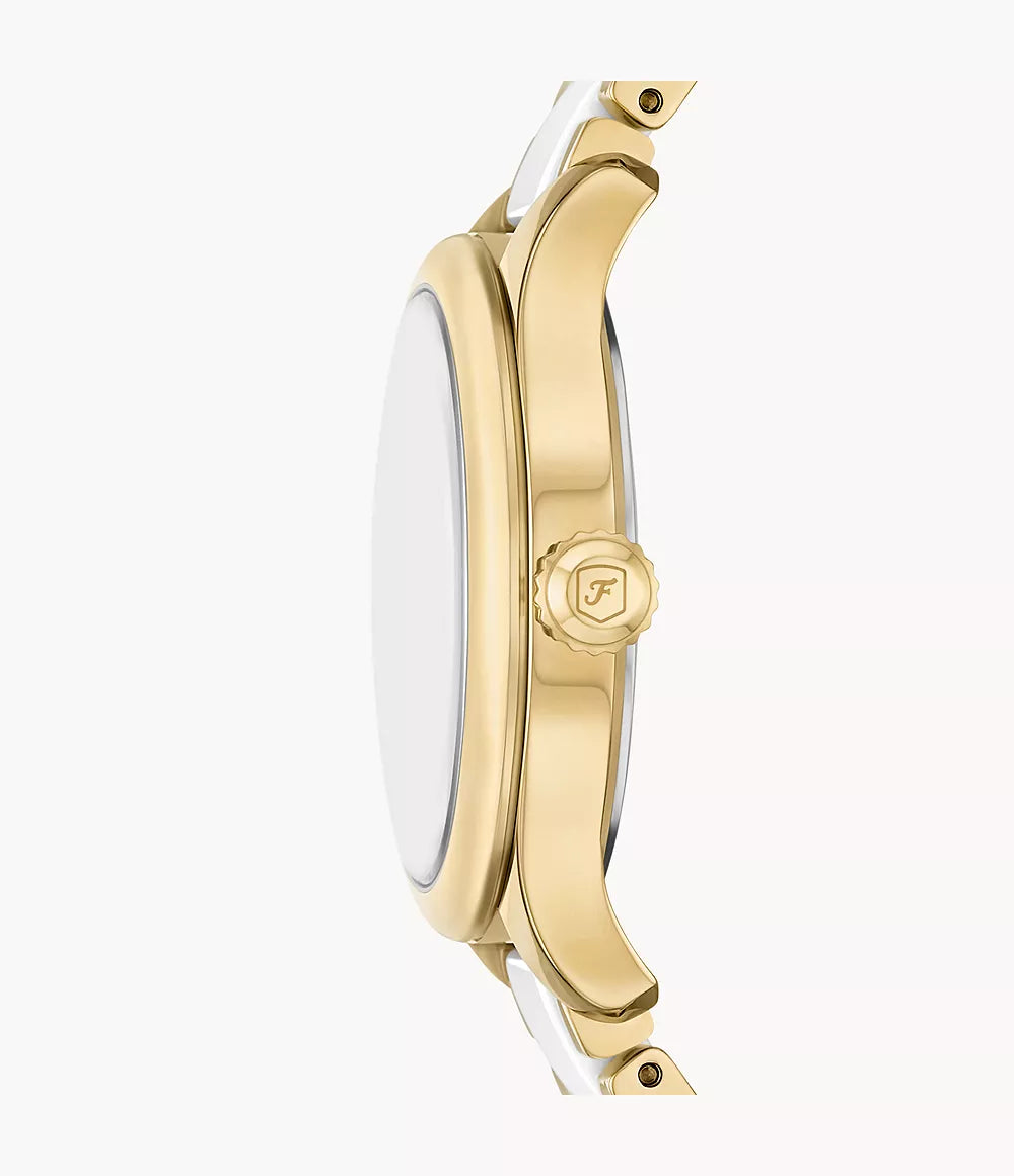 Fossil Gilmore Three-Hand Date Gold-Tone and White Ceramic Watch