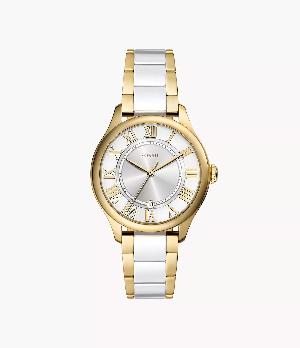 Fossil Gilmore Three-Hand Date Gold-Tone and White Ceramic Watch