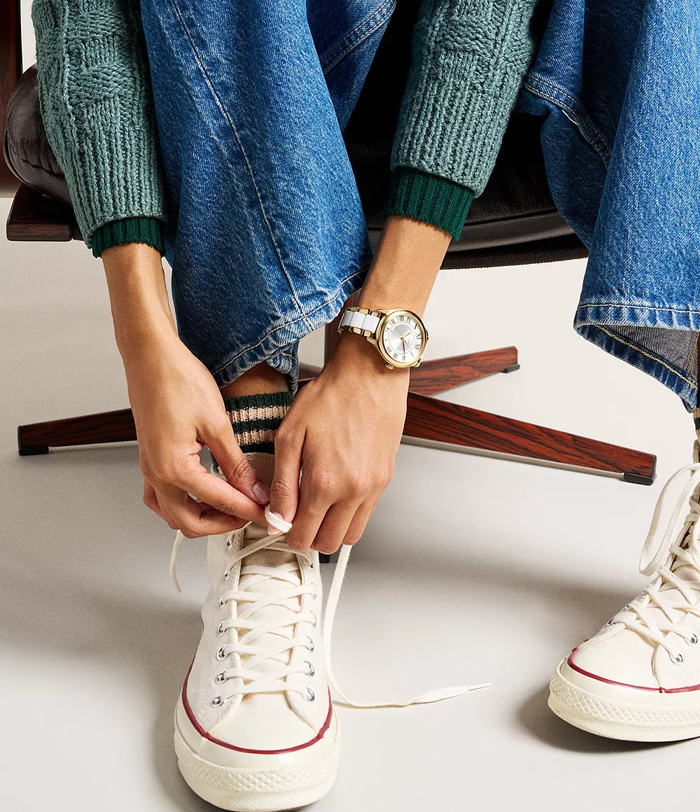 Fossil Gilmore Three-Hand Date Gold-Tone and White Ceramic Watch