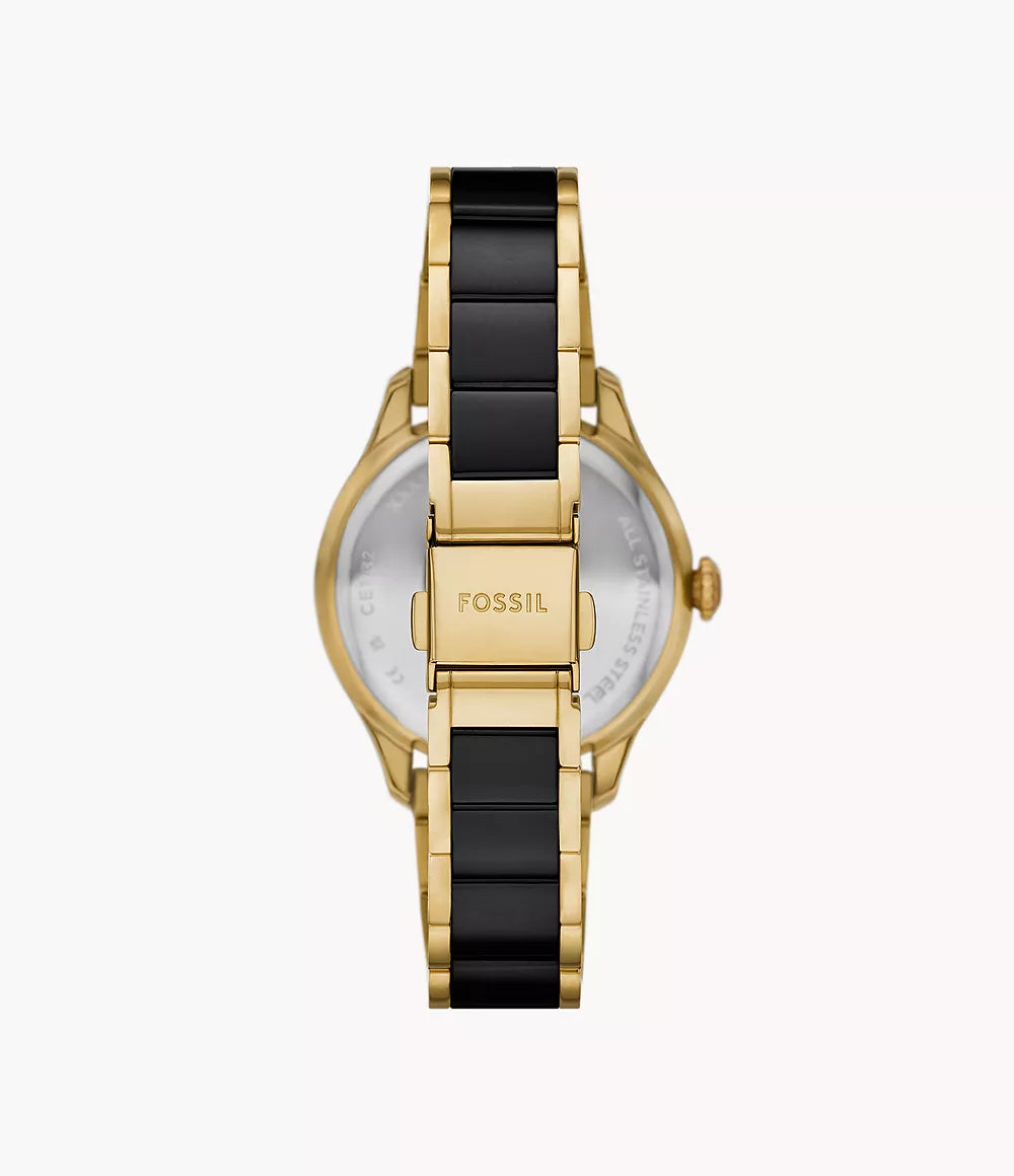 Fossil Gilmore Three-Hand Date Gold-Tone and Black Ceramic Watch
