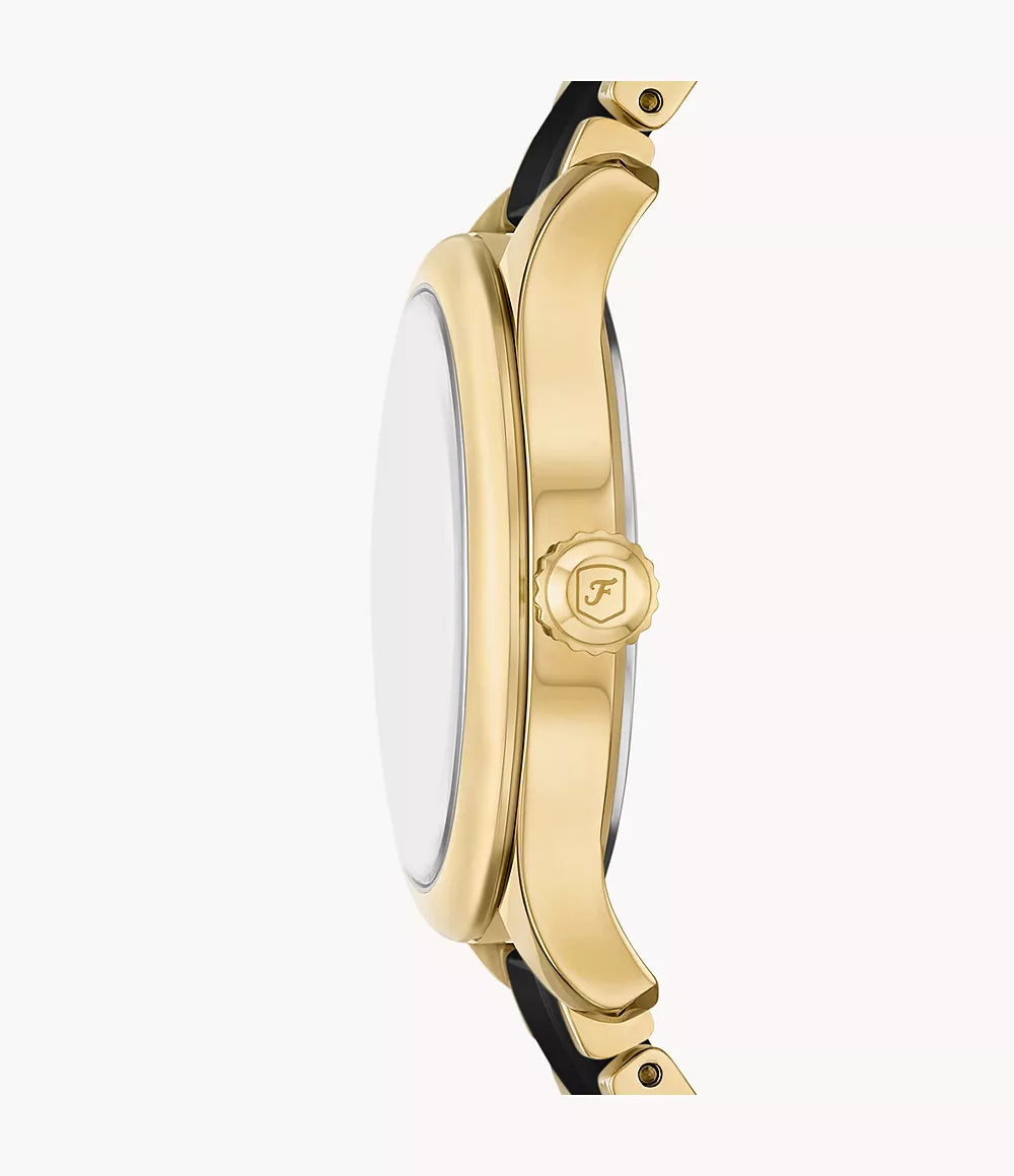 Fossil Gilmore Three-Hand Date Gold-Tone and Black Ceramic Watch