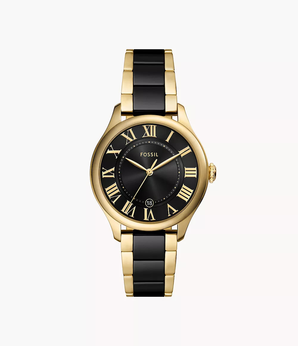 Fossil Gilmore Three-Hand Date Gold-Tone and Black Ceramic Watch
