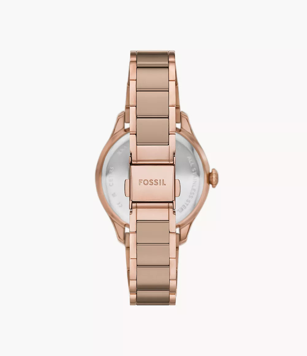 Fossil Gilmore Three-Hand Date Rose Gold-Tone and Brown Ceramic Watch
