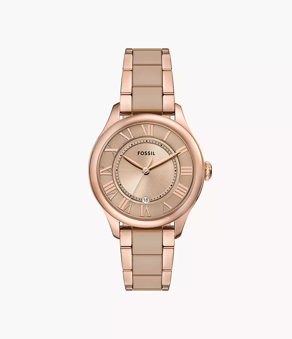 Fossil Gilmore Three-Hand Date Rose Gold-Tone and Brown Ceramic Watch