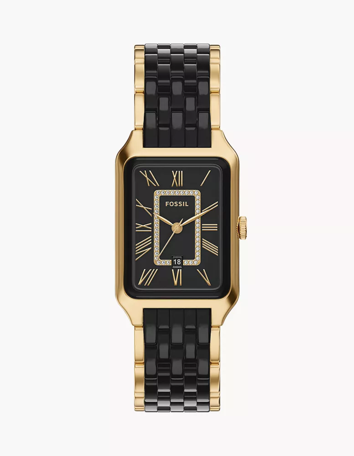 Fossil Raquel 26mm Three-Hand Date Gold-Tone Stainless Steel and Black Ceramic Watch
