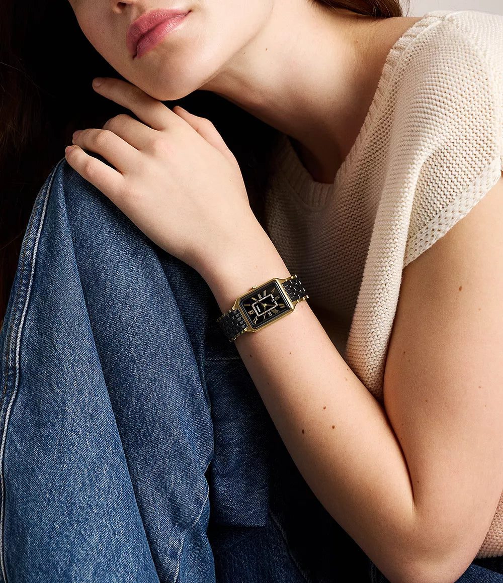 Fossil Raquel 26mm Three-Hand Date Gold-Tone Stainless Steel and Black Ceramic Watch