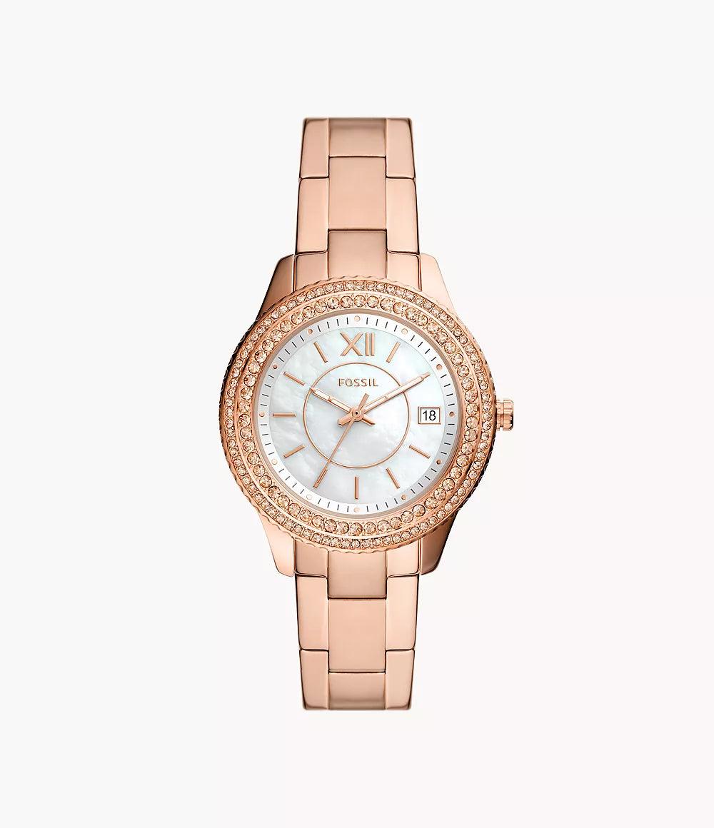 Fossil Stella Three-Hand Date Rose Gold-Tone Stainless Steel Watch