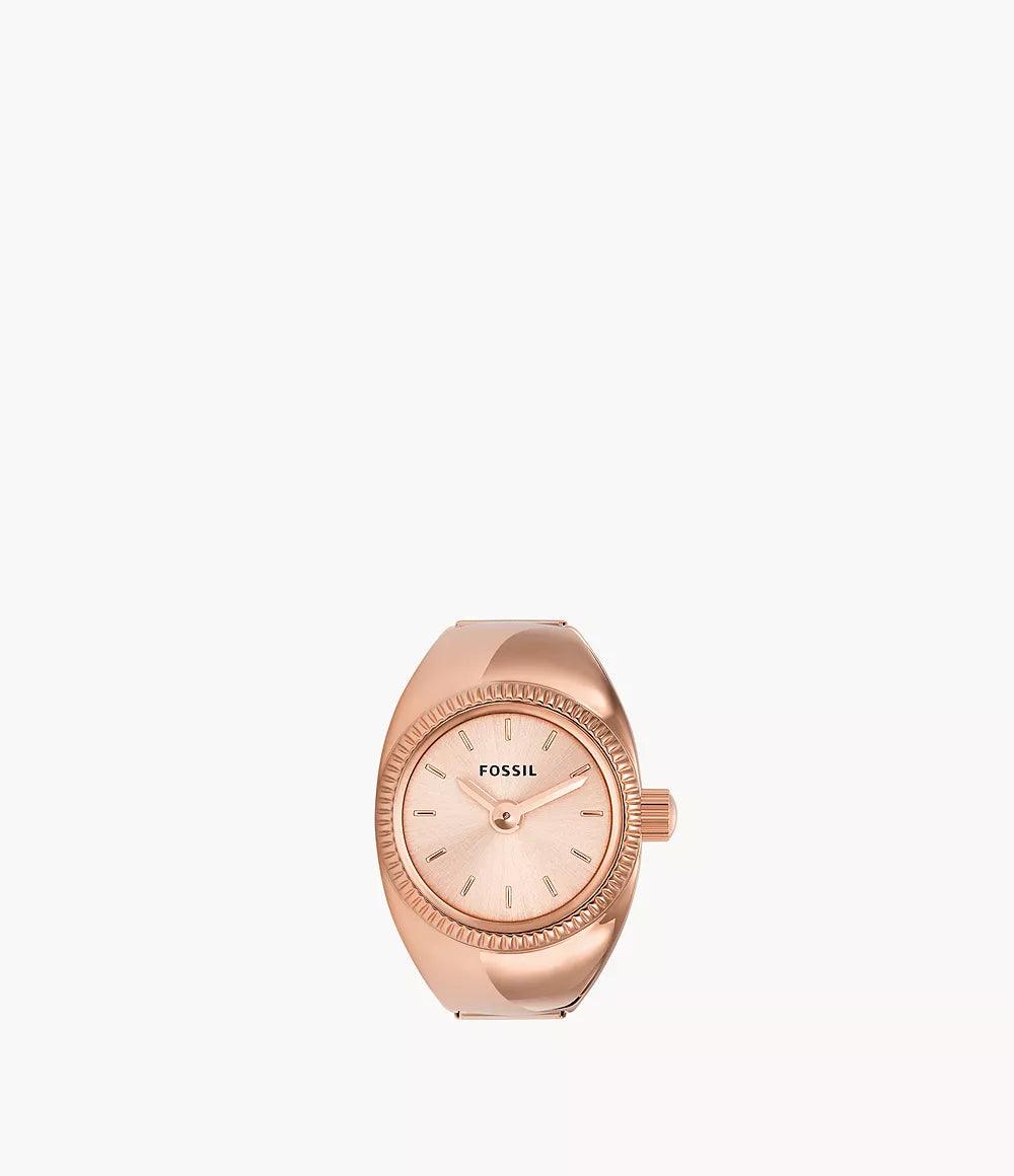 Fossil Watch Ring Two-Hand Rose Gold-Tone Stainless Steel