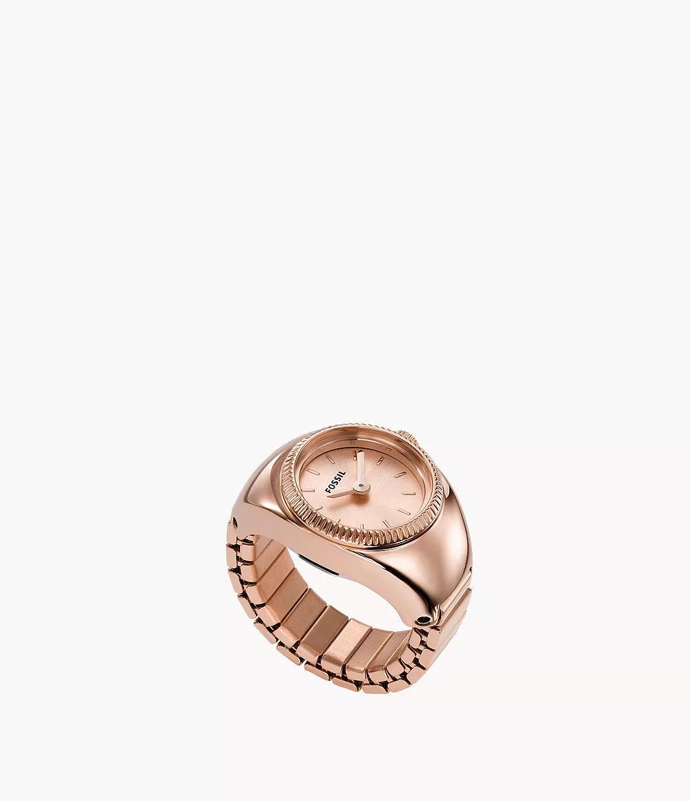 Fossil Watch Ring Two-Hand Rose Gold-Tone Stainless Steel