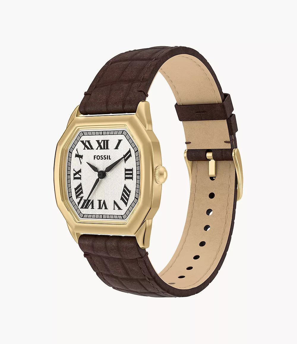 Fossil Harlow Three-Hand Brown Croco Leather Watch