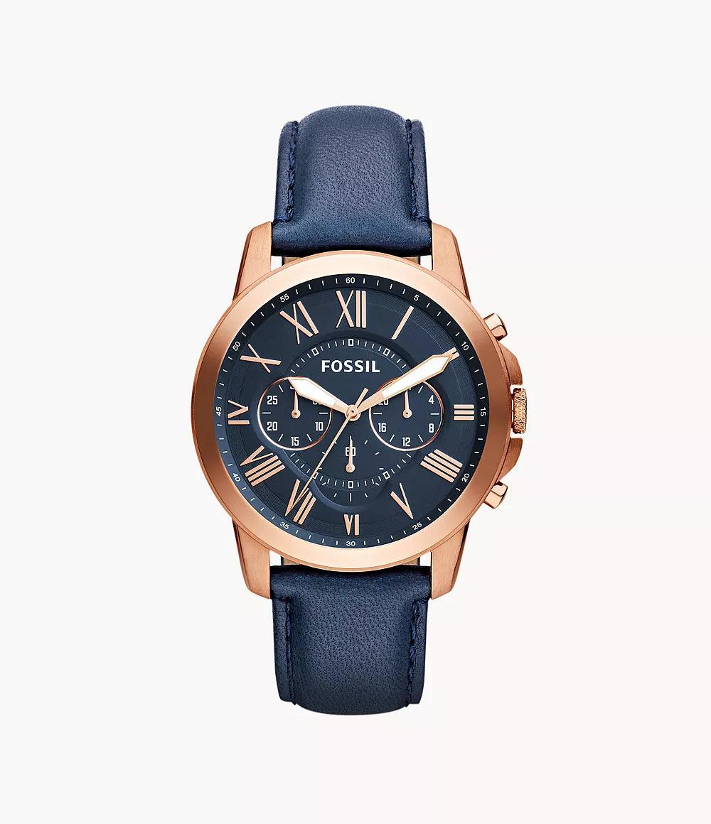 Fossil Grant Chronograph Navy Leather Watch