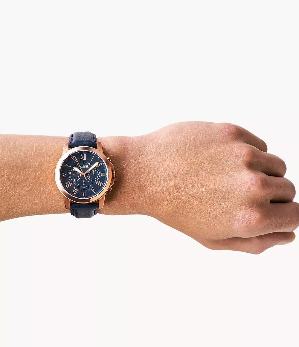 Fossil Grant Chronograph Navy Leather Watch