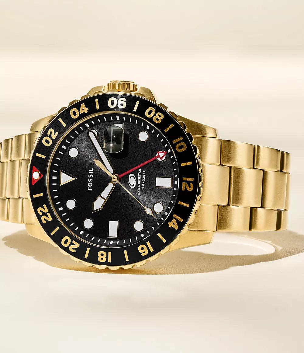 Fossil Blue GMT Gold-Tone Stainless Steel Watch