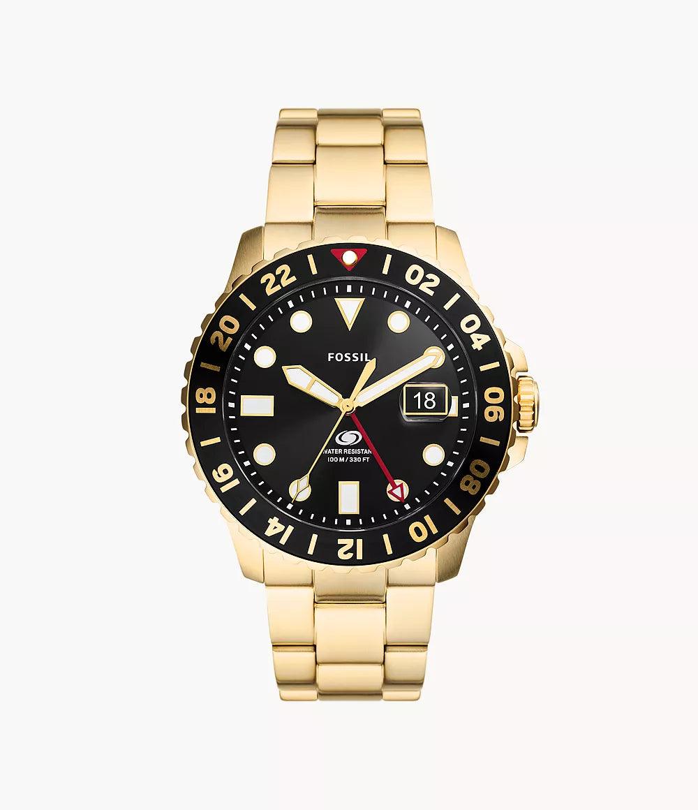 Fossil Blue GMT Gold-Tone Stainless Steel Watch