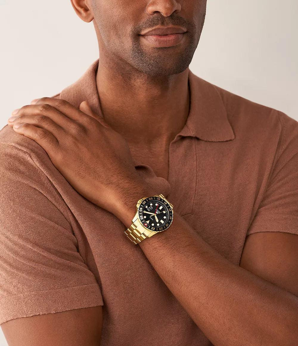 Fossil Blue GMT Gold-Tone Stainless Steel Watch