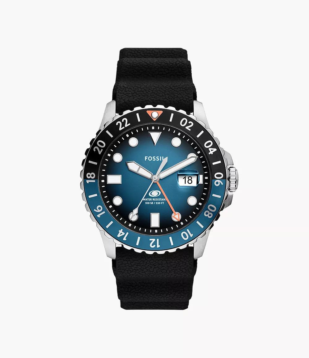 Fossil Blue GMT Black Silicone Watch