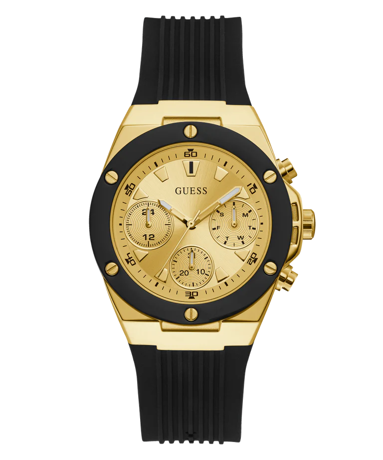 GUESS Ladies Black Gold Tone Multi-function Watch