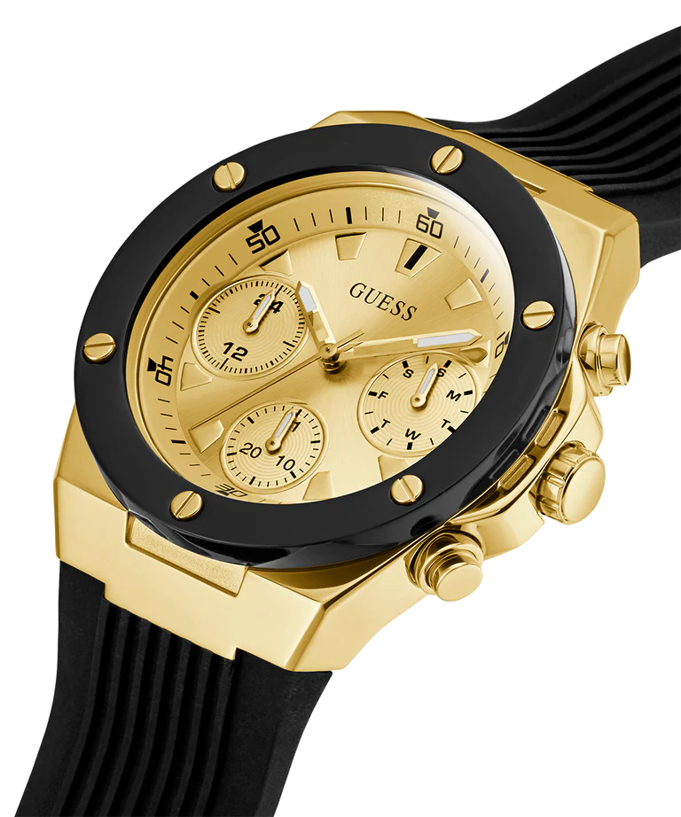 GUESS Ladies Black Gold Tone Multi-function Watch