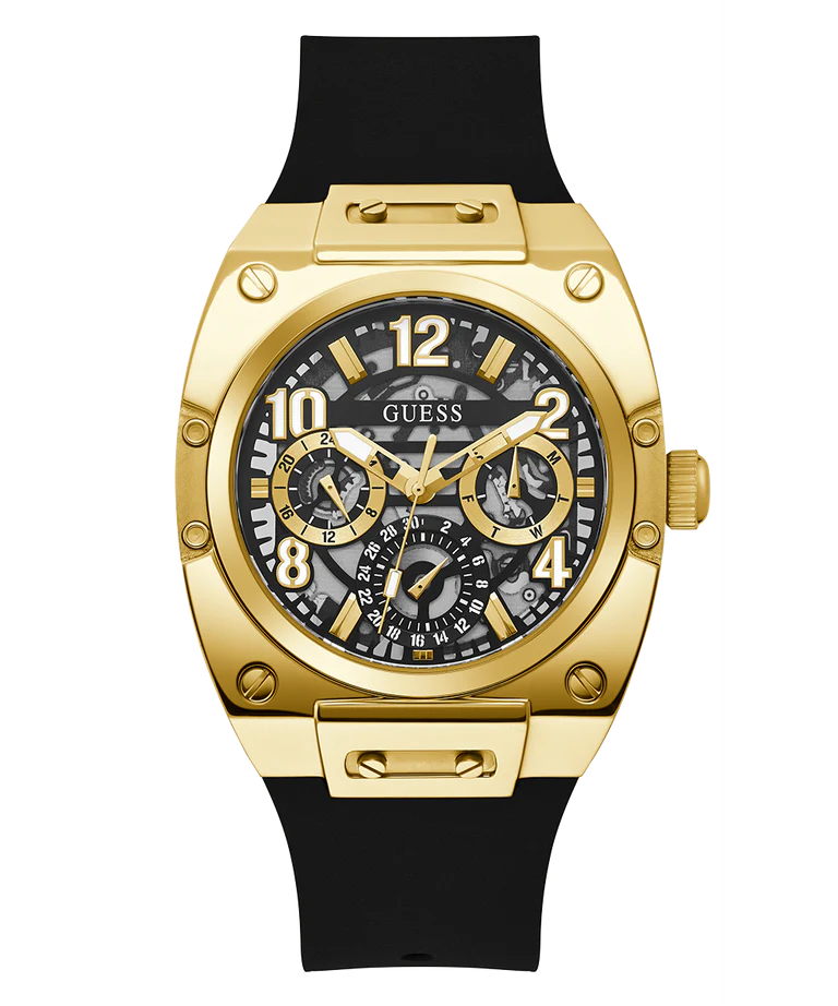 GUESS Men's Black Gold Tone Multi-Function Watch