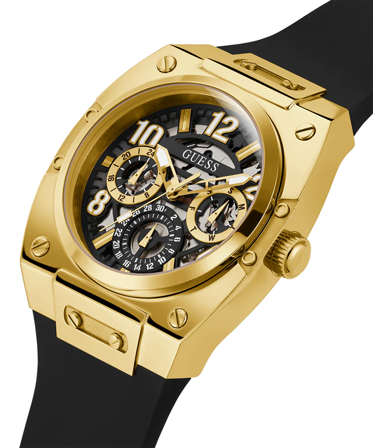 GUESS Men's Black Gold Tone Multi-Function Watch