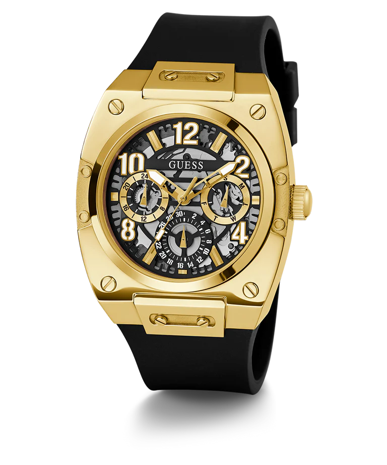 GUESS Men's Black Gold Tone Multi-Function Watch