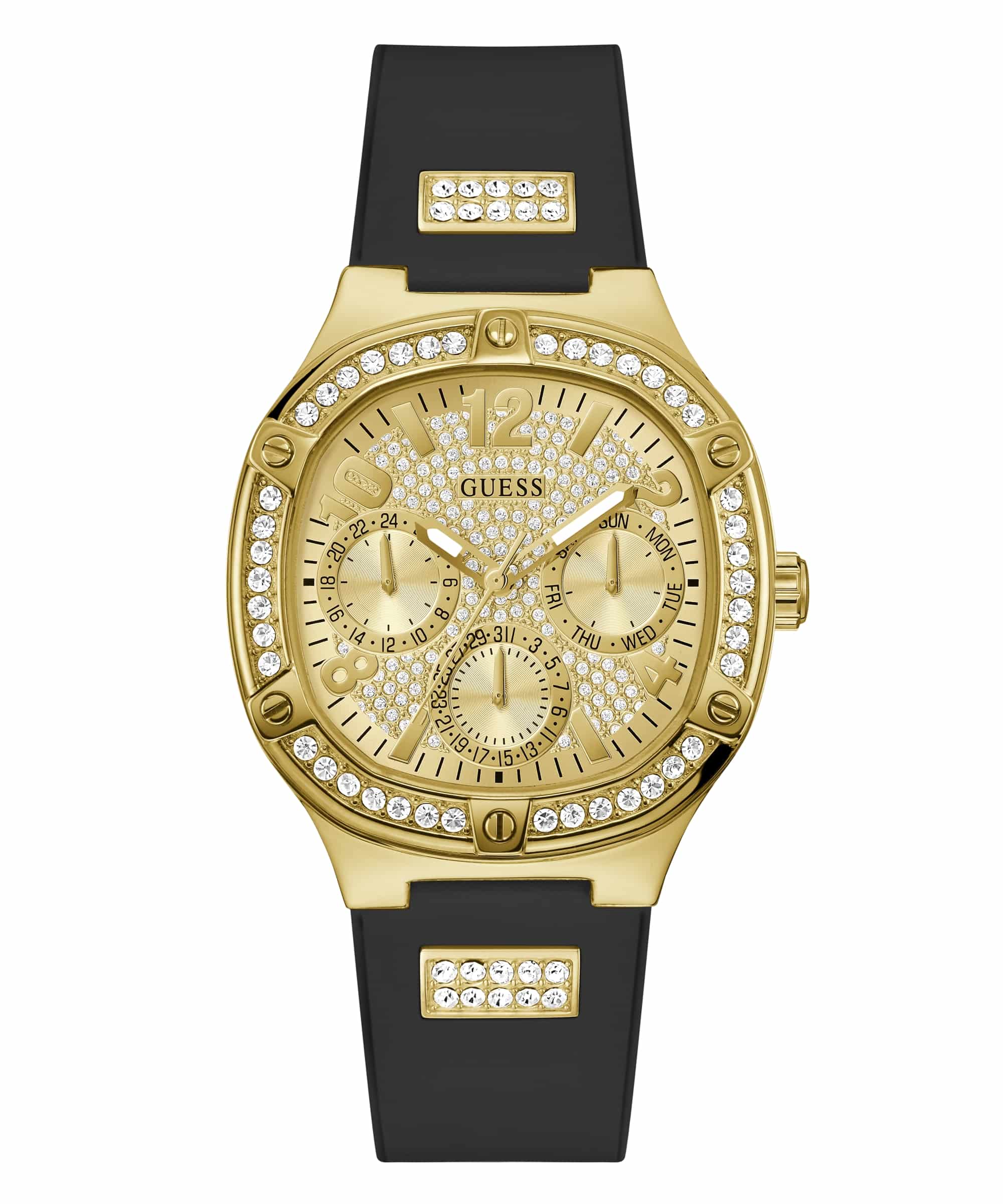 Guess Women Sport Champagne Dial Square Case Multi-Function