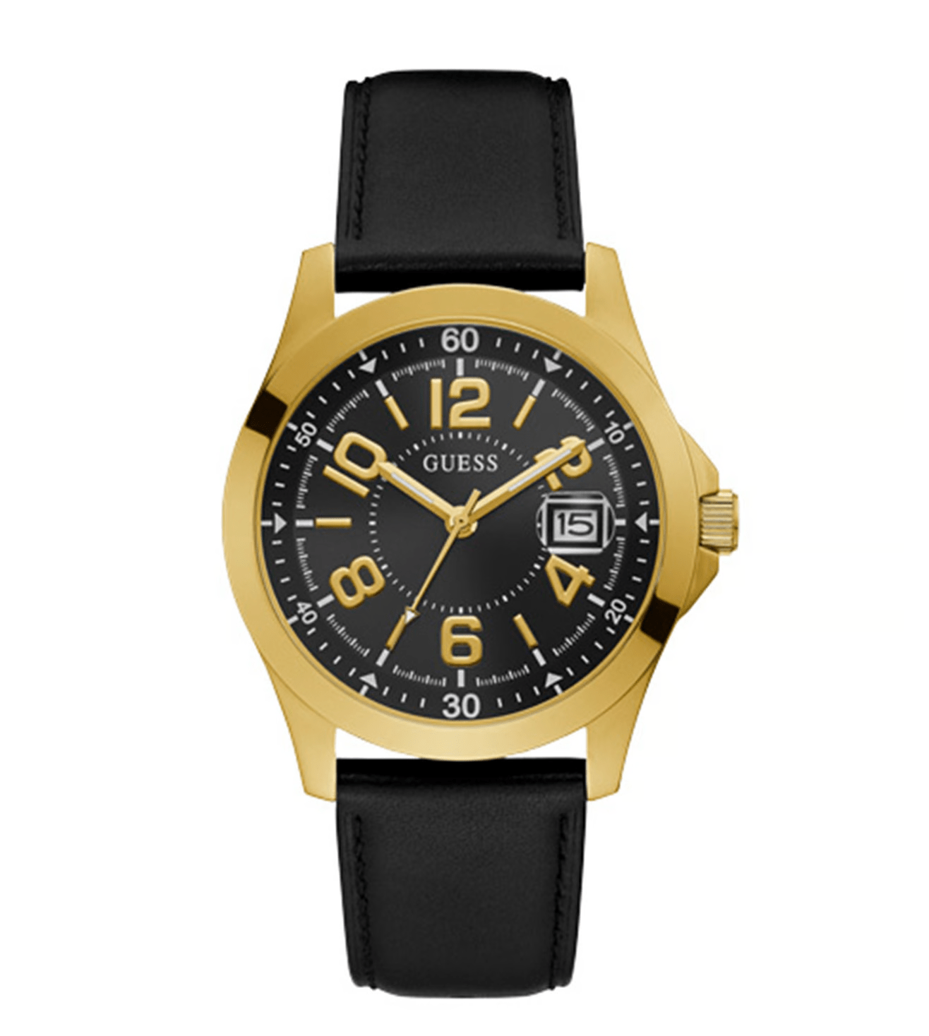Guess Men's Black Leather Strap Watch
