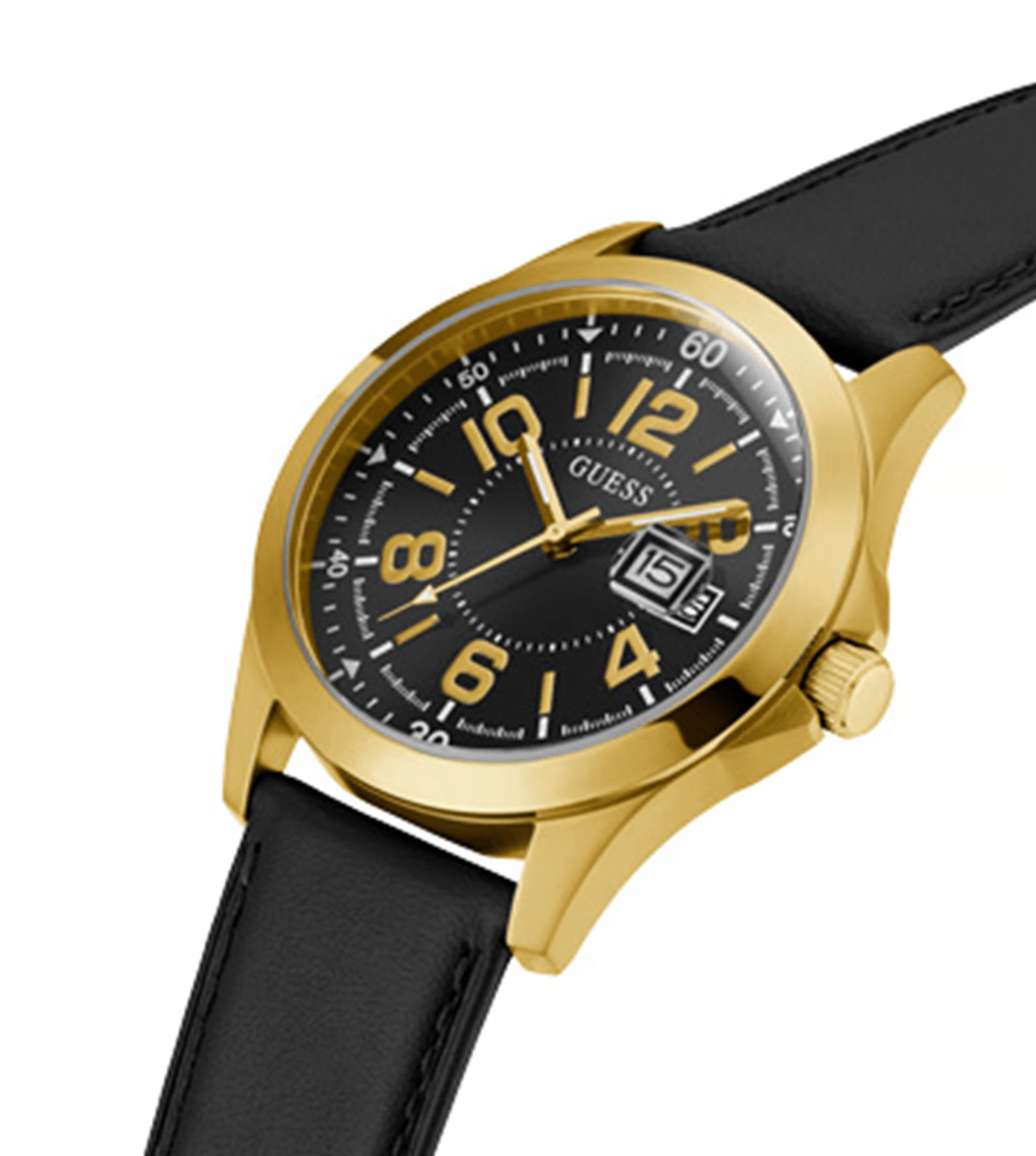 Guess Men's Black Leather Strap Watch