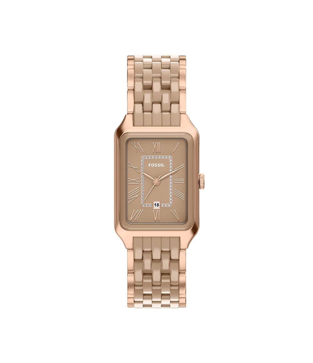 Fossil Raquel Three-Hand Date Rose Gold-Tone Stainless Steel & Salted Caramel Ceramic Watch