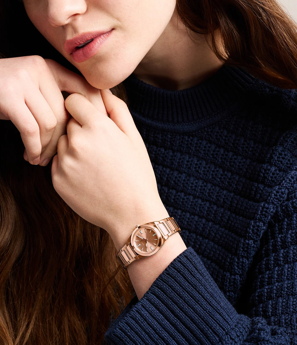 Fossil Everett Three-Hand Rose Gold-Tone Stainless Steel Watch