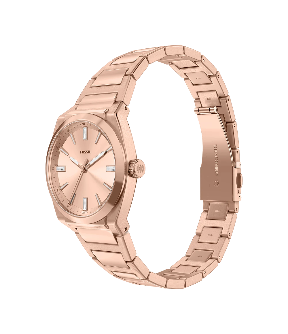 Fossil Everett Three-Hand Rose Gold-Tone Stainless Steel Watch