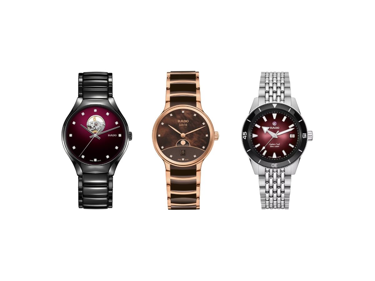 Rado watch collection featuring True, Centrix, and Captain Cook models
