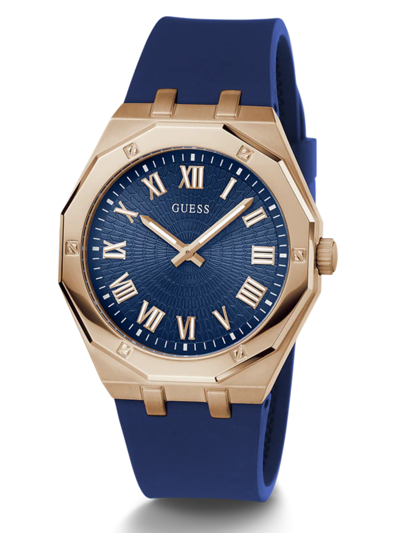 GUESS Men's Blue Rose Gold Tone Analog Watch