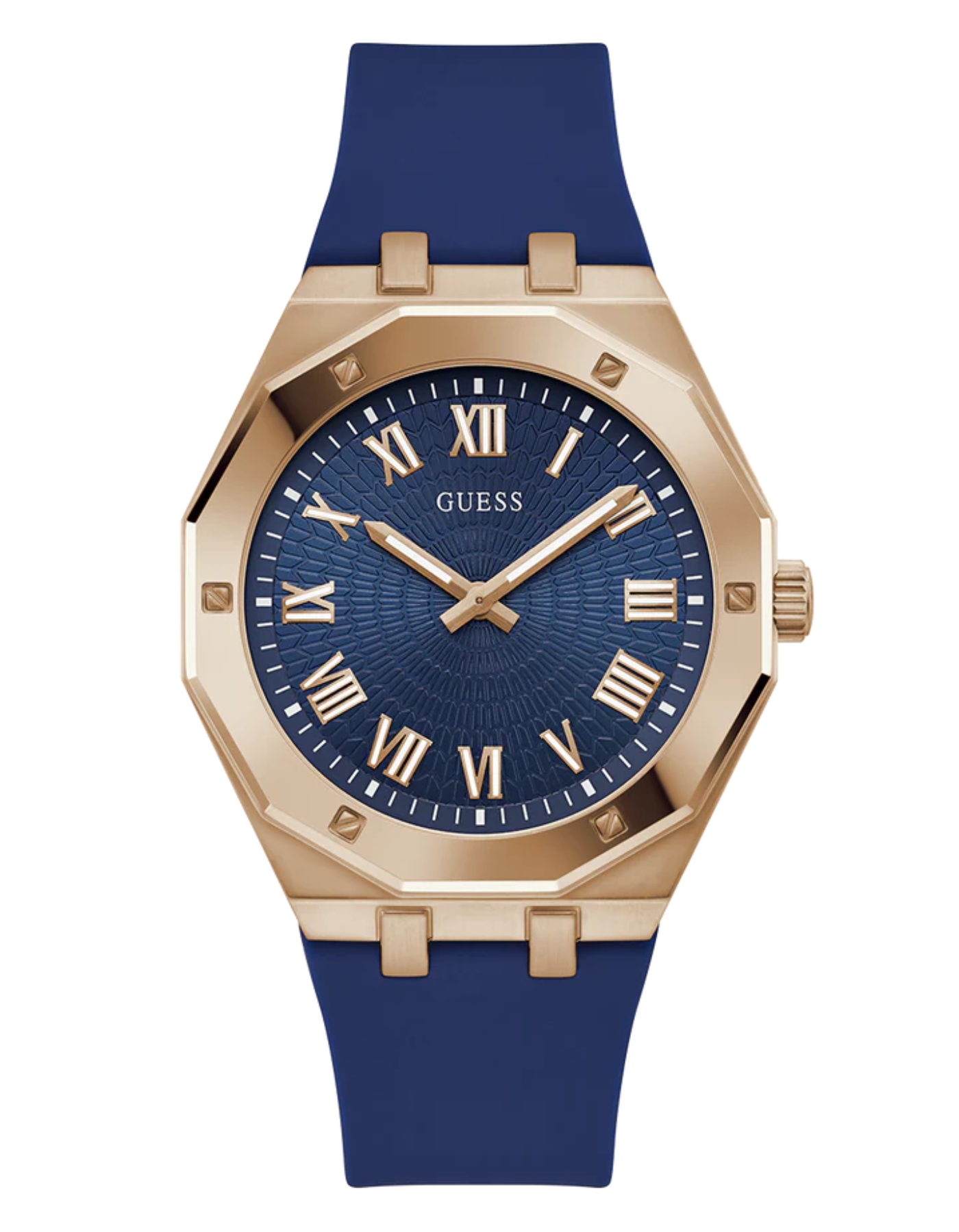 GUESS Men's Blue Rose Gold Tone Analog Watch