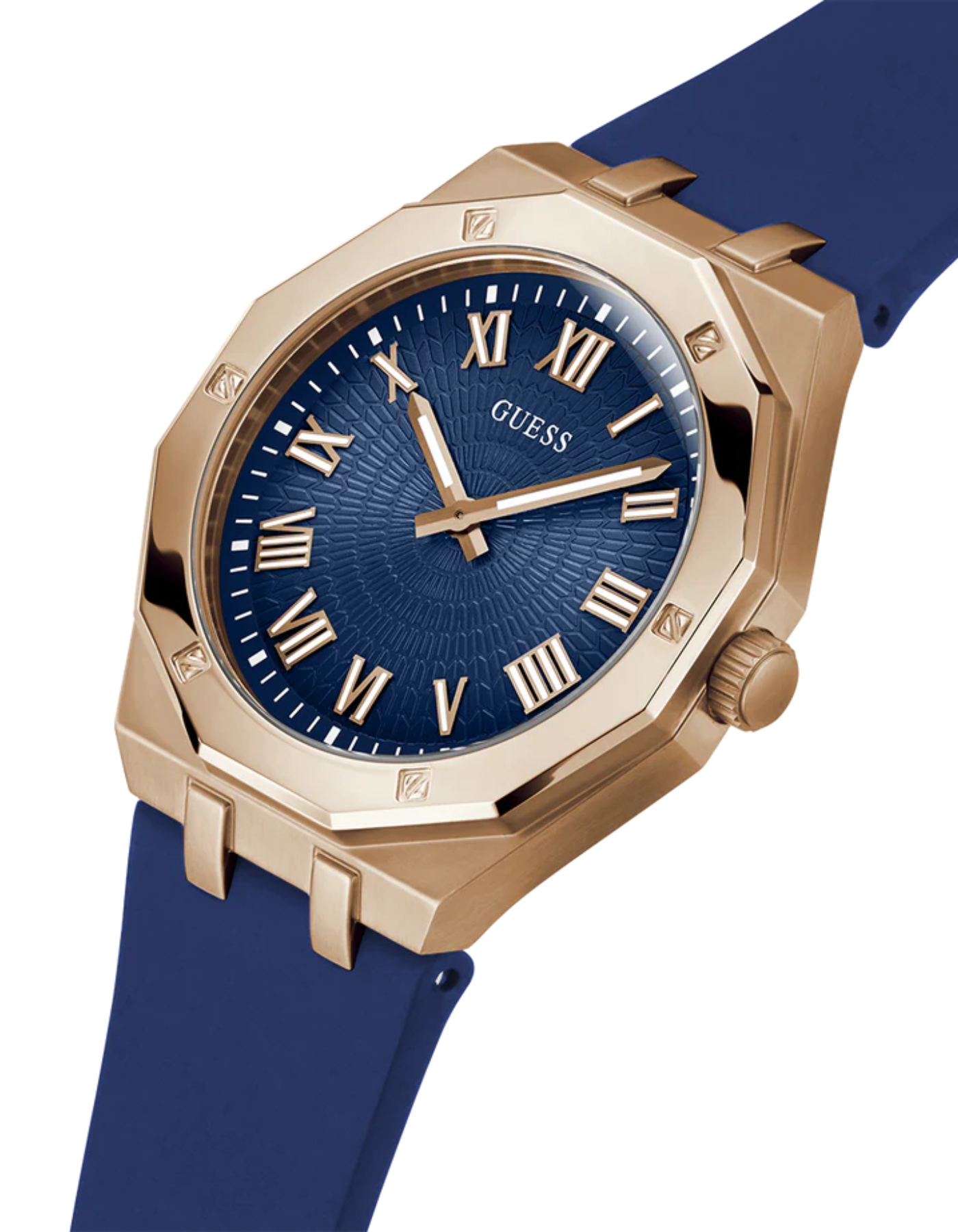 GUESS Men's Blue Rose Gold Tone Analog Watch