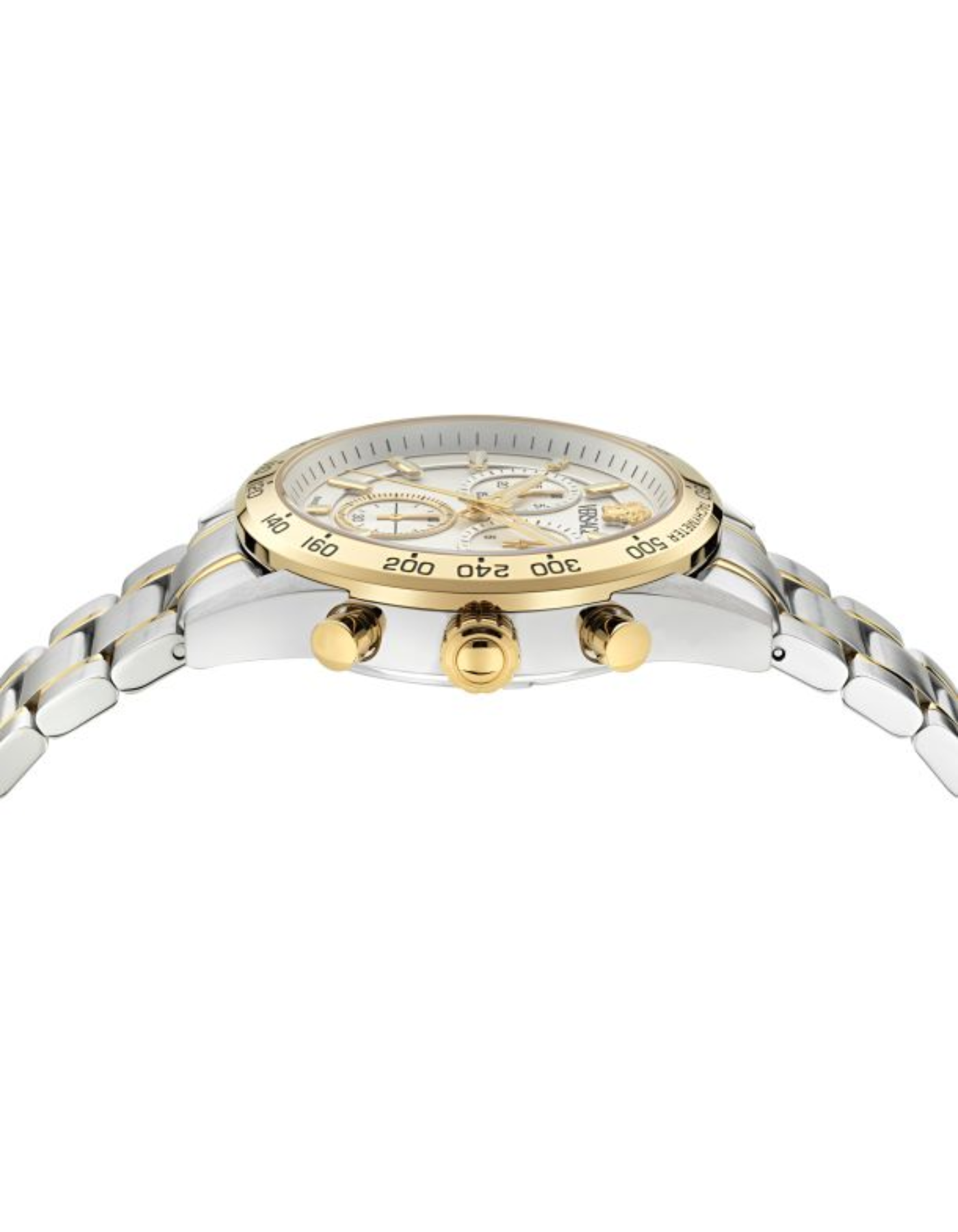 Versace V-Code Chrono Silver Dial Two-Tone Stainless Steel Bracelet Watch