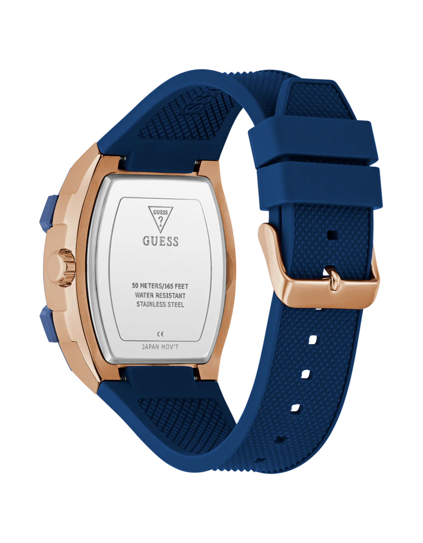 GUESS Mens Blue Rose Gold Tone Multi-function