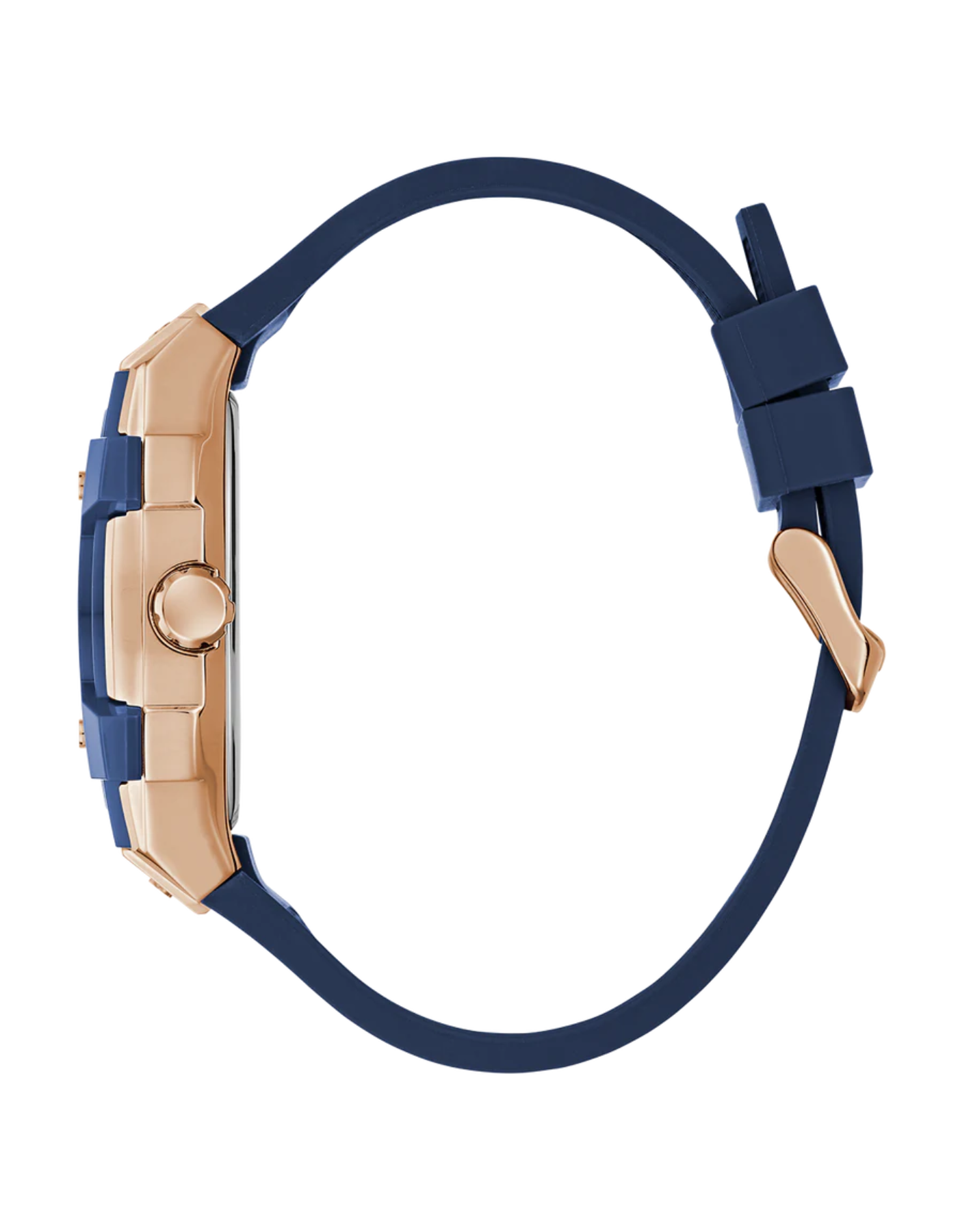 GUESS Mens Blue Rose Gold Tone Multi-function