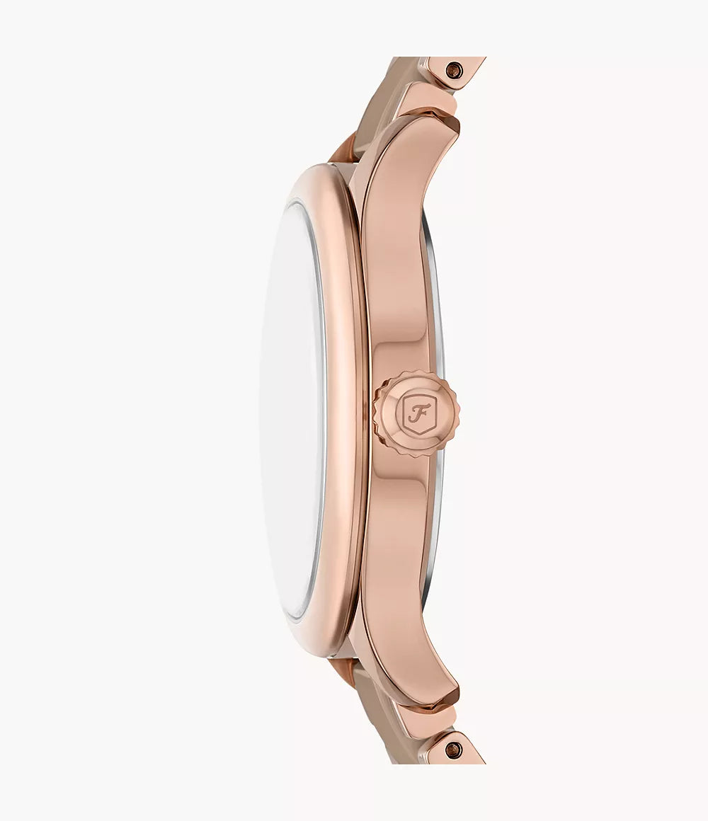 Fossil Gilmore Three-Hand Date Rose Gold-Tone and Brown Ceramic Watch