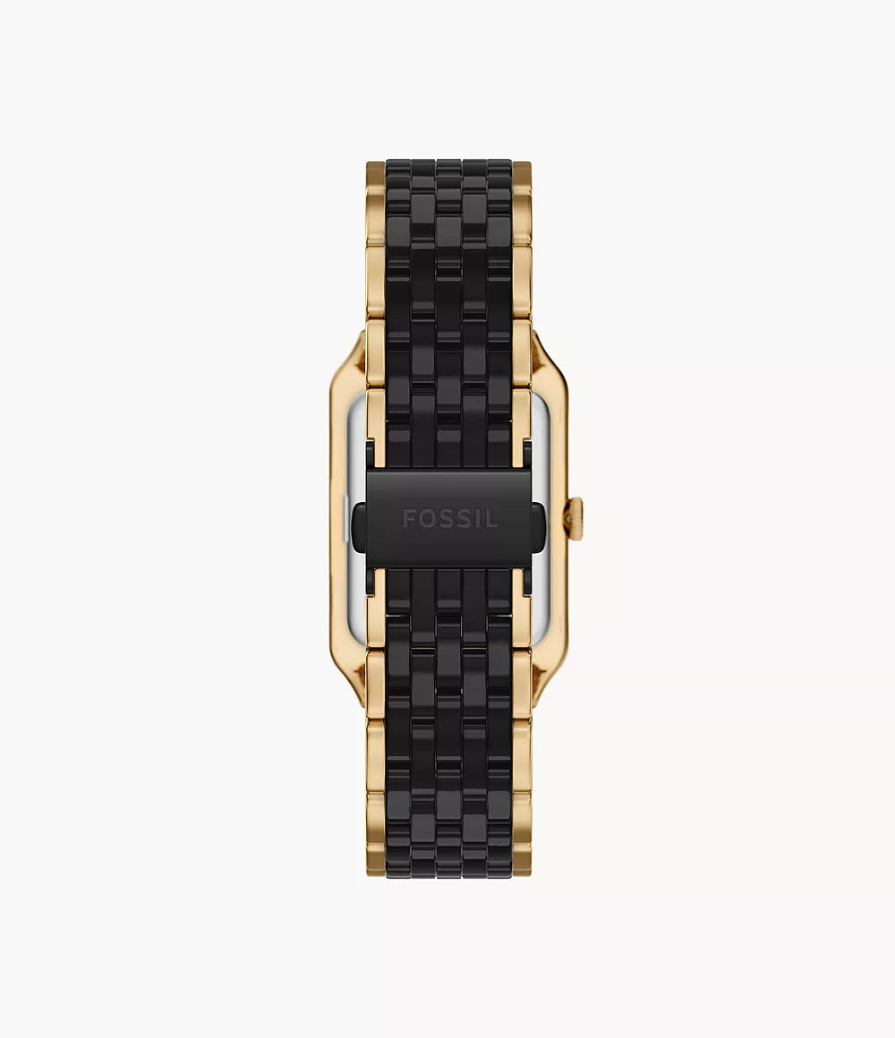 Fossil Raquel 26mm Three-Hand Date Gold-Tone Stainless Steel and Black Ceramic Watch