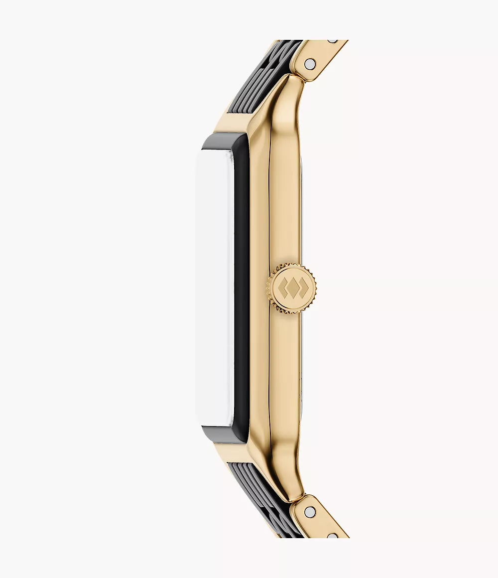 Fossil Raquel 26mm Three-Hand Date Gold-Tone Stainless Steel and Black Ceramic Watch