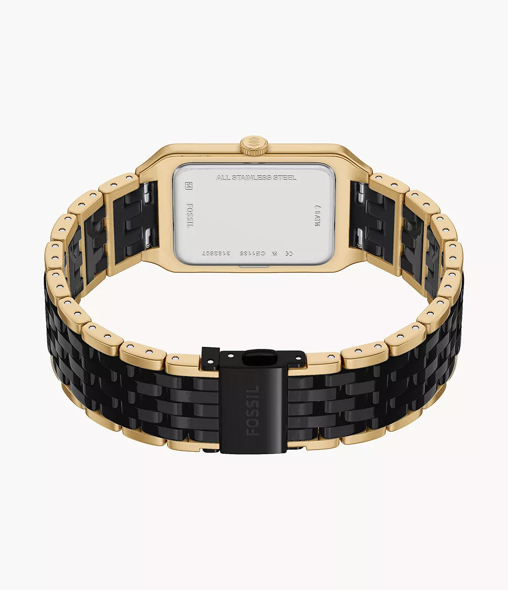 Fossil Raquel 26mm Three-Hand Date Gold-Tone Stainless Steel and Black Ceramic Watch