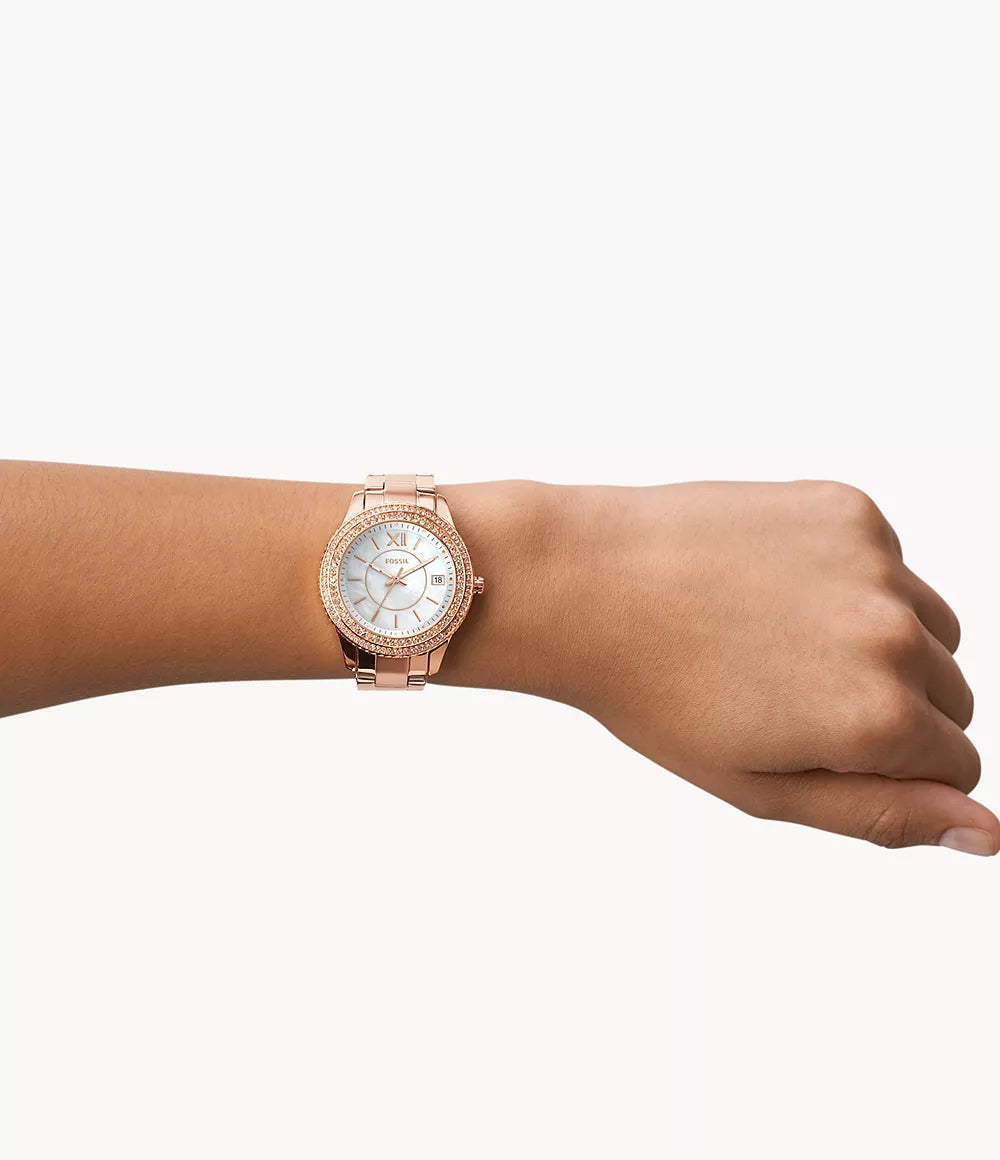 Fossil Stella Three-Hand Date Rose Gold-Tone Stainless Steel Watch