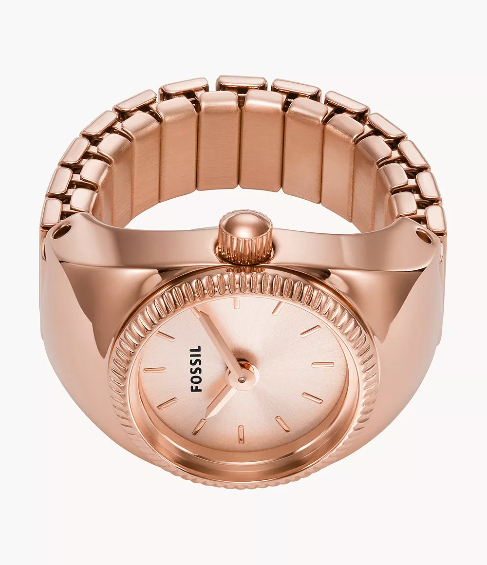 Fossil Watch Ring Two-Hand Rose Gold-Tone Stainless Steel