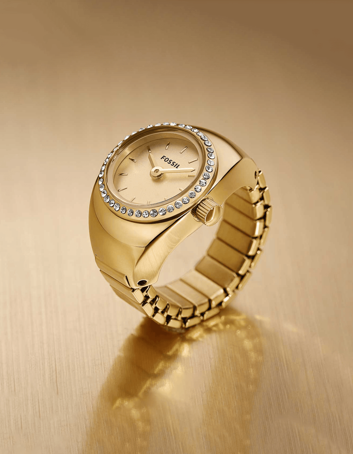 2 Hand Gold Fossil Watch Ring Two-Hand Gold-Tone Stainless Steel